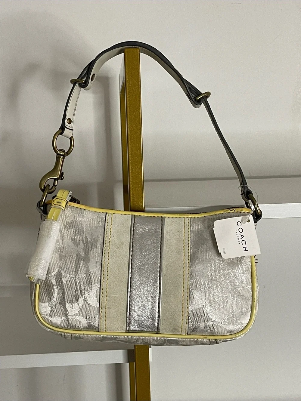 Coach Metallic Silver Signature Demi Bag